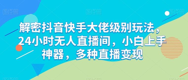解密抖音快手大佬级别玩法，24小时无人直播间，小白上手神器，多种直播变现【揭秘】-3YVIP资源库