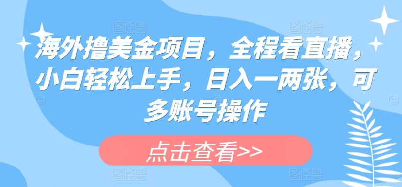 海外撸美金项目，全程看直播，小白轻松上手，日入一两张，可多账号操作【揭秘】-3YVIP资源库