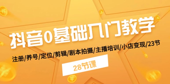 抖音0基础入门教学 注册/养号/定位/剪辑/剧本拍摄/主播培训/小店变现/28节-3YVIP资源库