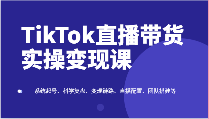 TikTok直播带货实操变现课：系统起号、科学复盘、变现链路、直播配置、团队搭建等-3YVIP资源库
