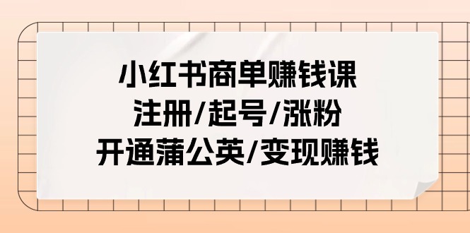 小红书商单赚钱课：注册/起号/涨粉/开通蒲公英/变现赚钱（25节课）-3YVIP资源库