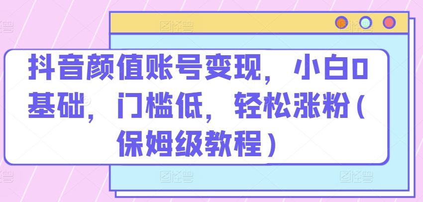 抖音颜值账号变现，小白0基础，门槛低，​轻松涨粉(保姆级教程)【揭秘】-3YVIP资源库