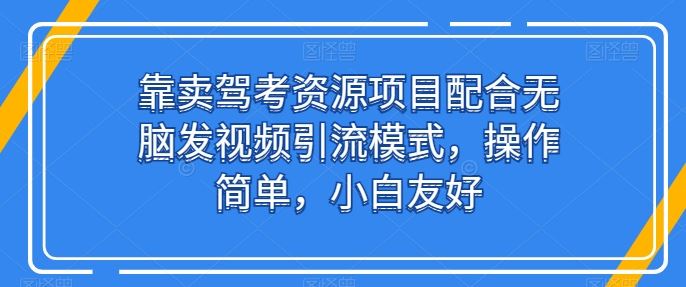 靠卖驾考资源项目配合无脑发视频引流模式，操作简单，小白友好【揭秘】-3YVIP资源库