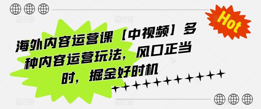 海外内容运营课【中视频】多种内容运营玩法，风口正当时，掘金好时机-3YVIP资源库