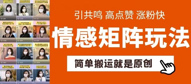 简单搬运，情感矩阵玩法，涨粉速度快，可带货，可起号【揭秘】-3YVIP资源库