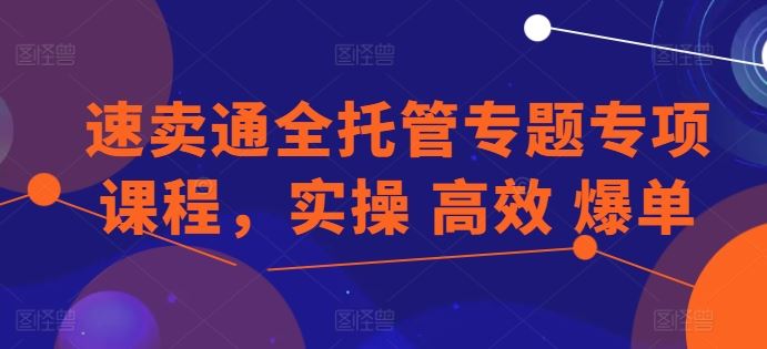 速卖通全托管专题专项课程，实操 高效 爆单-3YVIP资源库