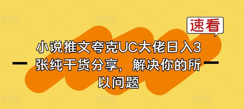 小说推文夸克UC大佬日入3张纯干货分享，解决你的所以问题-3YVIP资源库