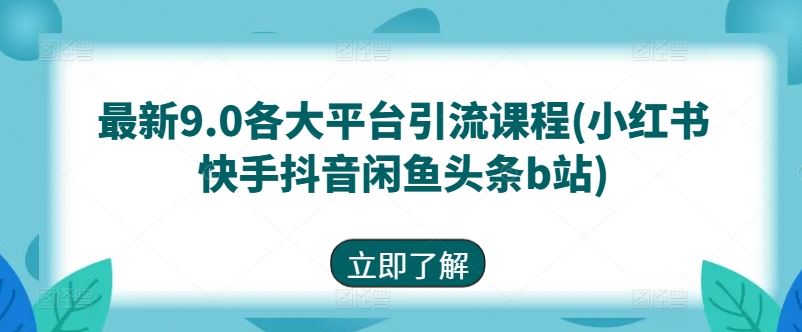 最新9.0各大平台引流课程(小红书快手抖音闲鱼头条b站)-3YVIP资源库