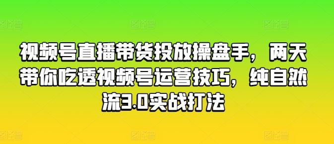 视频号直播带货投放操盘手，两天带你吃透视频号运营技巧，纯自然流3.0实战打法-3YVIP资源库