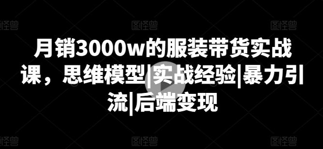 月销3000w的服装带货实战课，思维模型|实战经验|暴力引流|后端变现-3YVIP资源库