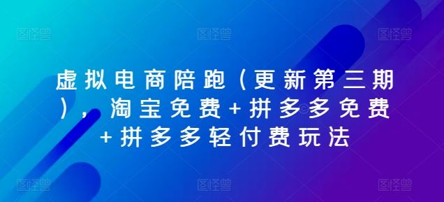 虚拟电商陪跑(更新第三期)，淘宝免费+拼多多免费+拼多多轻付费玩法-3YVIP资源库
