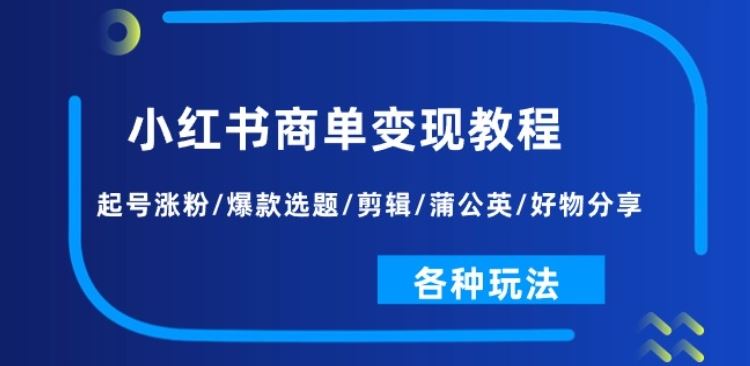 小红书商单变现教程：起号涨粉/爆款选题/剪辑/蒲公英/好物分享/各种玩法-3YVIP资源库