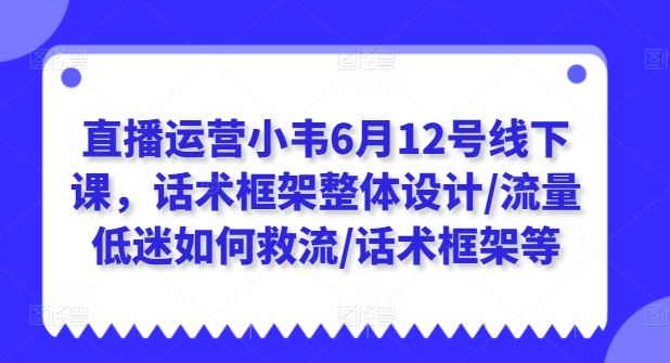 直播运营小韦6月12号线下课，话术框架整体设计/流量低迷如何救流/话术框架等-3YVIP资源库