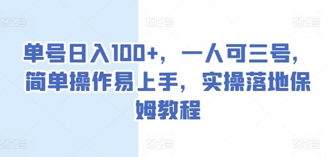 单号日入100+，一人可三号，简单操作易上手，实操落地保姆教程【揭秘】-3YVIP资源库