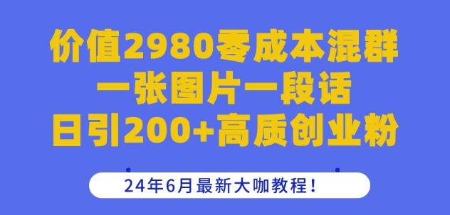价值2980零成本混群一张图片一段话日引200+高质创业粉，24年6月最新大咖教程【揭秘】-3YVIP资源库