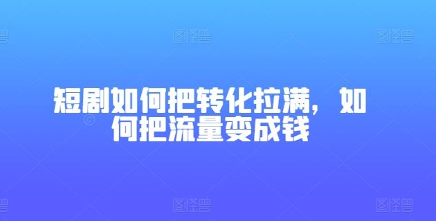 短剧如何把转化拉满，如何把流量变成钱-3YVIP资源库