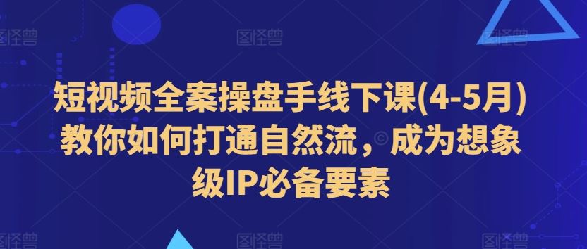 短视频全案操盘手线下课(4-5月)教你如何打通自然流，成为想象级IP必备要素-3YVIP资源库