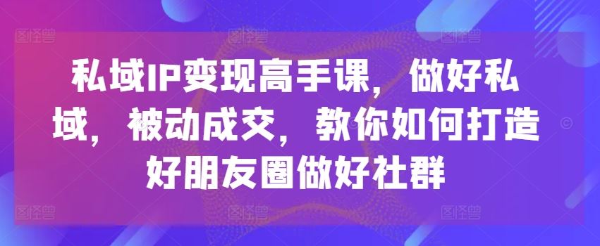 私域IP变现高手课，做好私域，被动成交，教你如何打造好朋友圈做好社群-3YVIP资源库