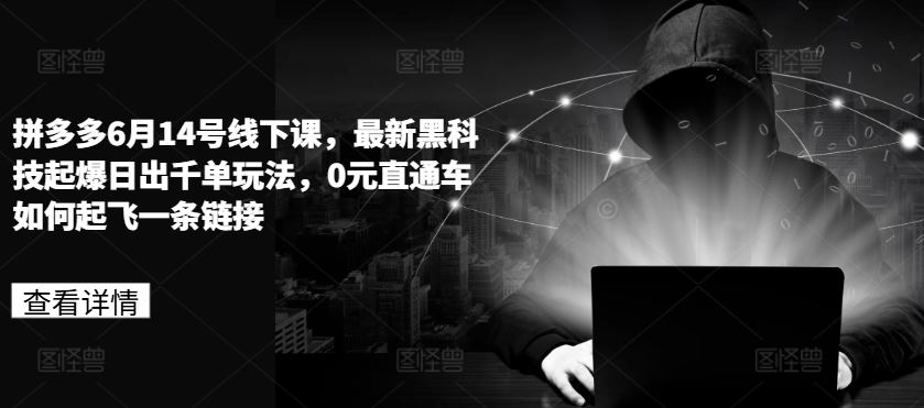 拼多多6月14号线下课，最新黑科技起爆日出千单玩法，0元直通车如何起飞一条链接-3YVIP资源库