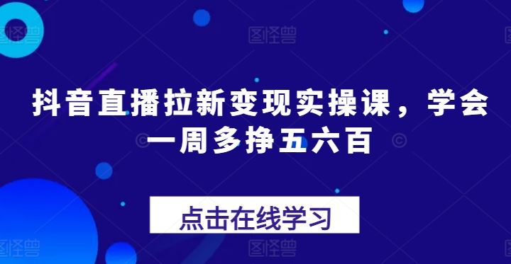 抖音直播拉新变现实操课，学会一周多挣五六百-3YVIP资源库