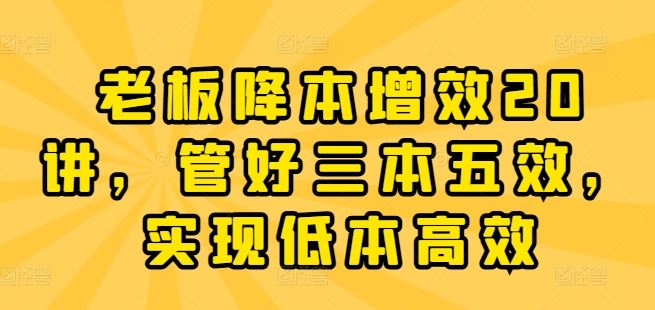 老板降本增效20讲，管好三本五效，实现低本高效-3YVIP资源库