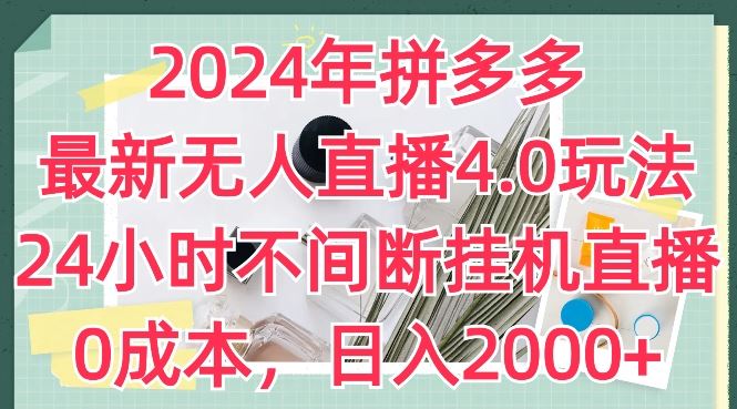 2024年拼多多最新无人直播4.0玩法，24小时不间断挂机直播，0成本，日入2k【揭秘】-3YVIP资源库