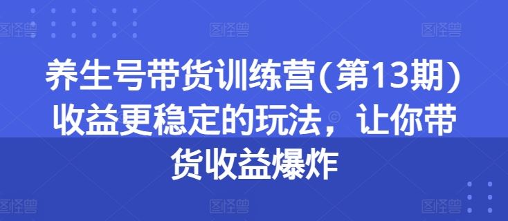 养生号带货训练营(第13期)收益更稳定的玩法，让你带货收益爆炸-3YVIP资源库