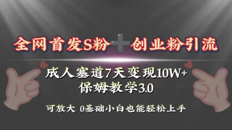 （8337期）全网首发s粉加创业粉引流变现，成人用品赛道7天变现10w+保姆教学3.0-3YVIP资源库