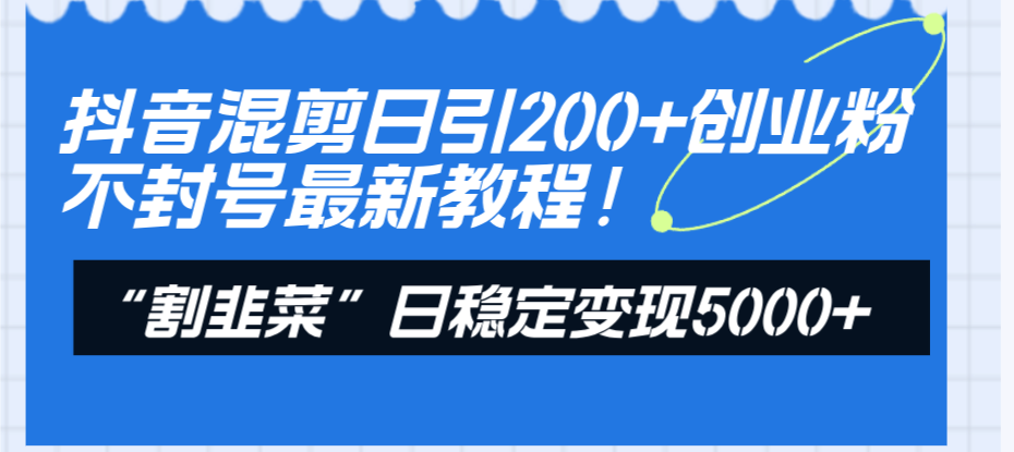 （8349期）抖音混剪日引200+创业粉不封号最新教程！“割韭菜”日稳定变现5000+！-3YVIP资源库