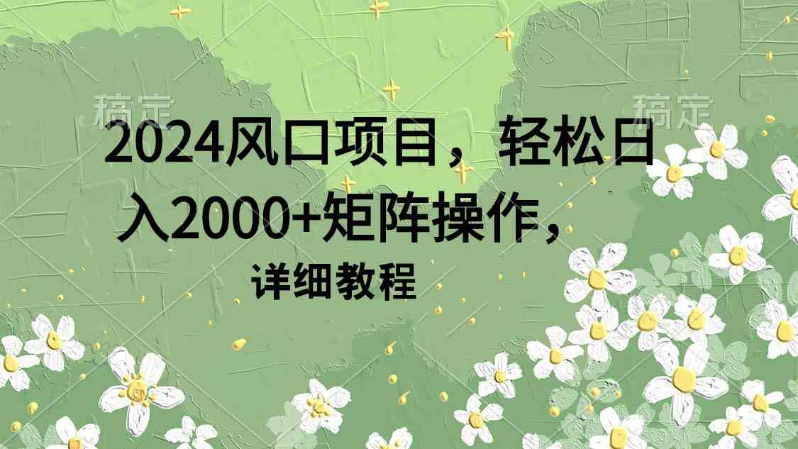 （9652期）2024风口项目，轻松日入2000+矩阵操作，详细教程-3YVIP资源库