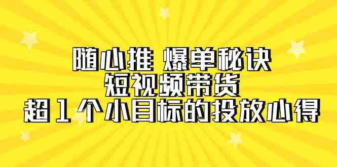 （9687期）随心推 爆单秘诀，短视频带货-超1个小目标的投放心得（7节视频课）-3YVIP资源库
