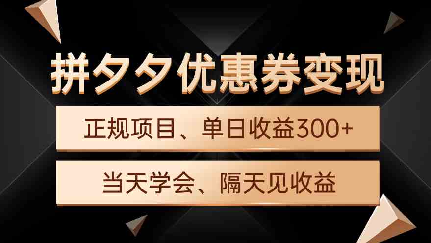 （9749期）拼夕夕优惠券变现，单日收益300+，手机电脑都可操作-3YVIP资源库