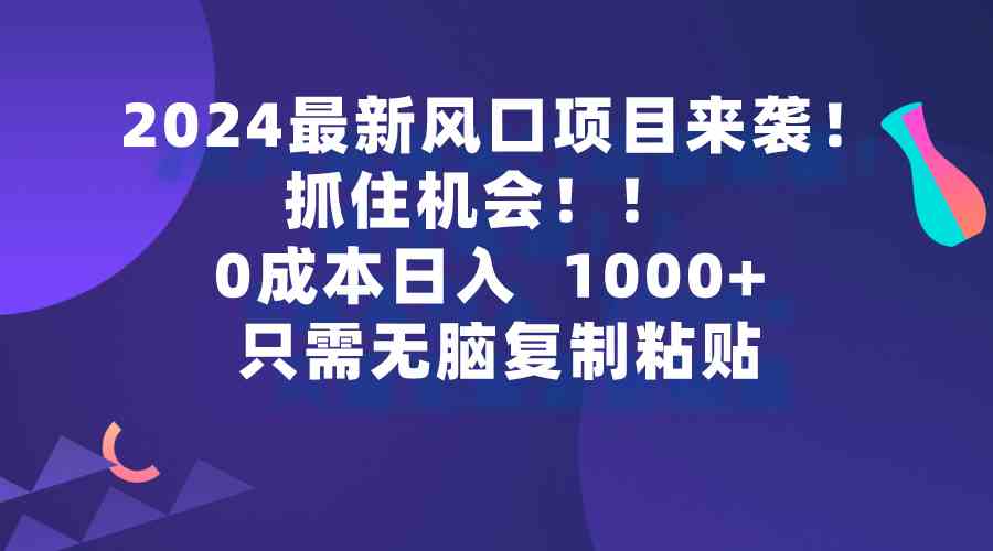 （9899期）2024最新风口项目来袭，抓住机会，0成本一部手机日入1000+，只需无脑复…-3YVIP资源库