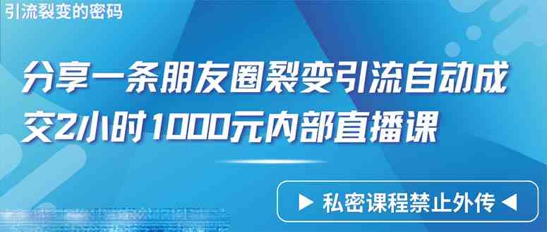 （9850期）仅靠分享一条朋友圈裂变引流自动成交2小时1000内部直播课程-3YVIP资源库