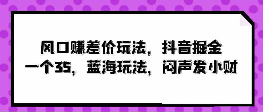 （10022期）风口赚差价玩法，抖音掘金，一个35，蓝海玩法，闷声发小财-3YVIP资源库