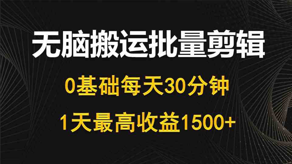 （10008期）每天30分钟，0基础无脑搬运批量剪辑，1天最高收益1500+-3YVIP资源库