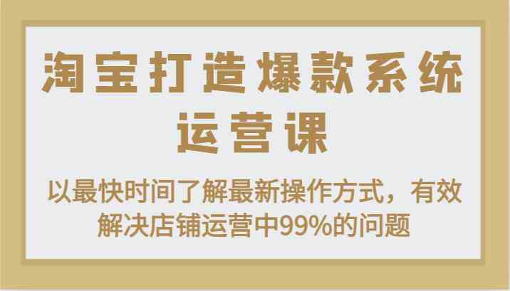 淘宝打造爆款系统运营课：以最快时间了解最新操作方式，有效解决店铺运营中99%的问题-3YVIP资源库