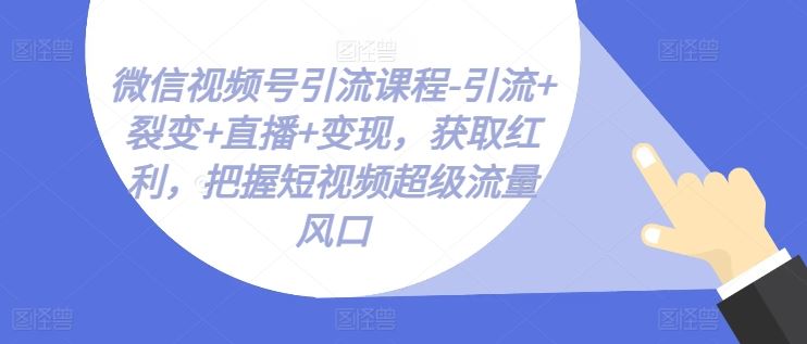 微信视频号引流课程-引流+裂变+直播+变现，获取红利，把握短视频超级流量风口-3YVIP资源库