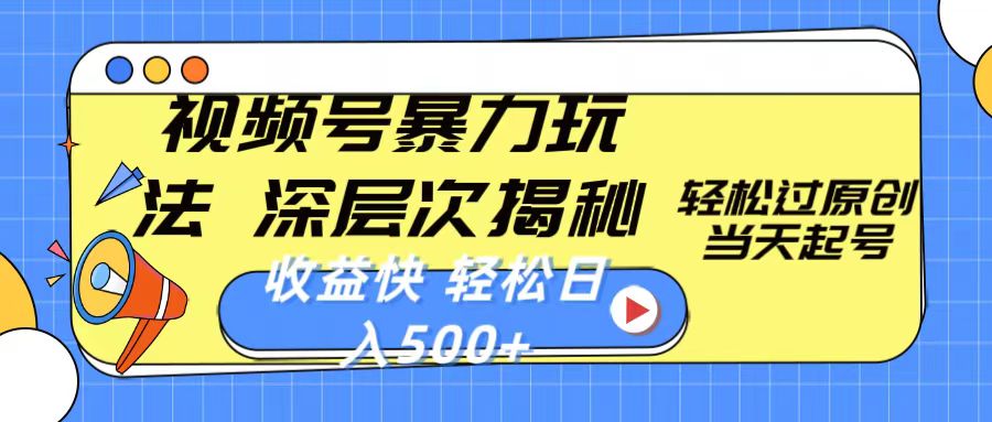 （10772期）视频号暴力玩法，深层次揭秘,轻松过原创，当天起号，收益快，轻松日入500+-3YVIP资源库