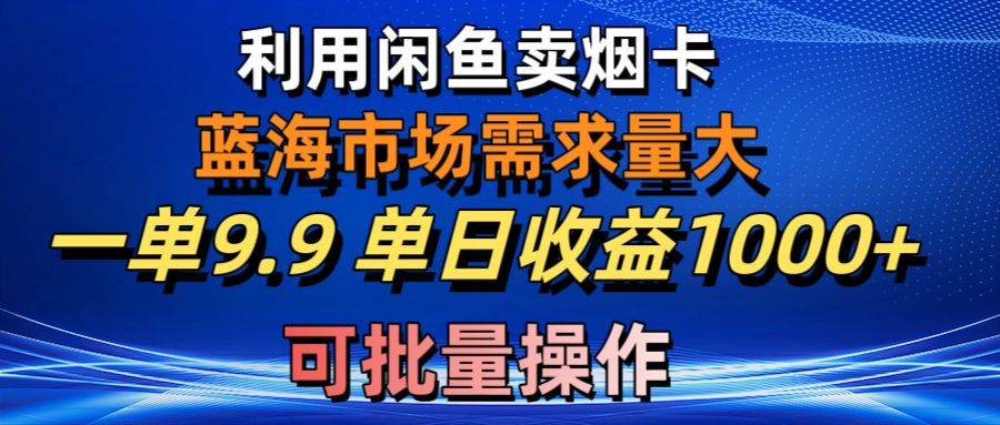 （10579期）利用咸鱼卖烟卡，蓝海市场需求量大，一单9.9单日收益1000+，可批量操作-3YVIP资源库