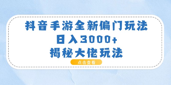 （11075期）抖音手游全新偏门玩法，日入3000+，揭秘大佬玩法-3YVIP资源库