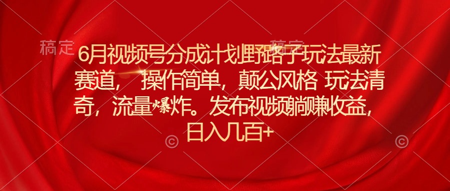 （11040期）6月视频号分成计划野路子玩法最新赛道操作简单，颠公风格玩法清奇，流…-3YVIP资源库