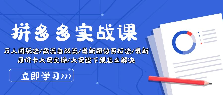 （10865期）拼多多·实战课：万人团玩法/截流自然流/最新强付费打法/最新原价卡大促..-3YVIP资源库