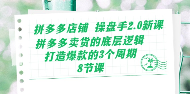 （10859期）拼多多店铺 操盘手2.0新课，拼多多卖货的底层逻辑，打造爆款的3个周期-8节-3YVIP资源库
