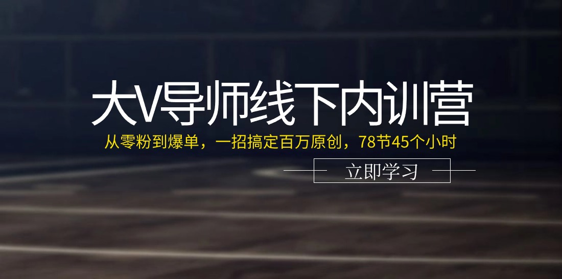 （11261期）大V导师线下内训营：从零粉到爆单，一招搞定百万原创，78节45个小时-3YVIP资源库