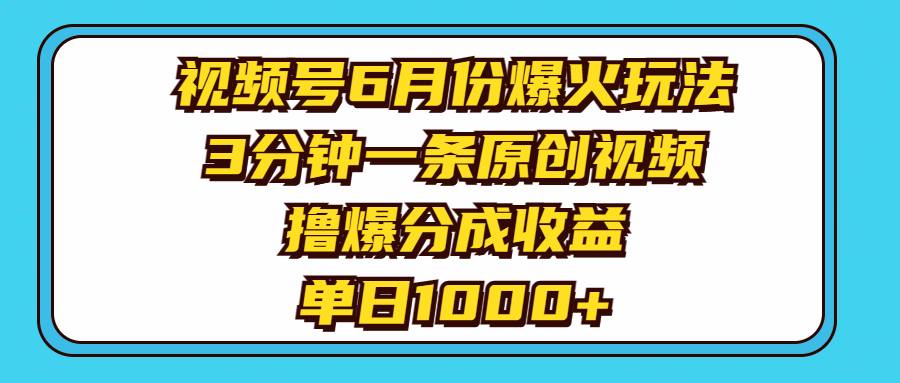 （11298期）视频号6月份爆火玩法，3分钟一条原创视频，撸爆分成收益，单日1000+-3YVIP资源库