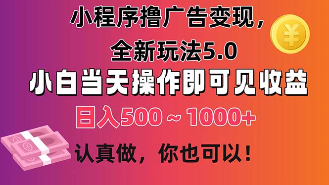 （11293期）小程序撸广告变现，全新玩法5.0，小白当天操作即可上手，日收益 500~1000+-3YVIP资源库