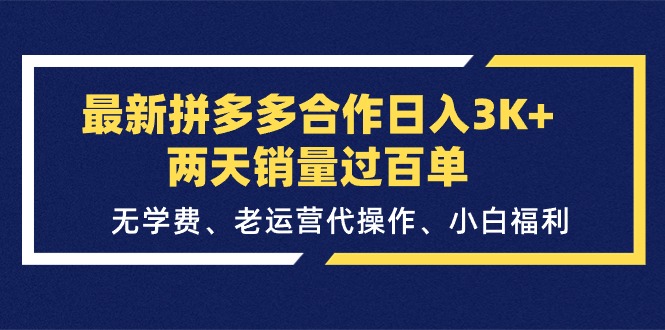 （11291期）最新拼多多合作日入3K+两天销量过百单，无学费、老运营代操作、小白福利-3YVIP资源库