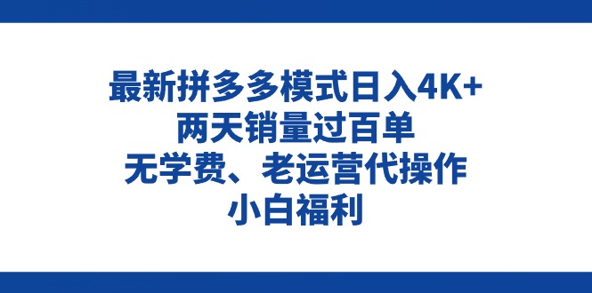 （11189期）拼多多最新模式日入4K+两天销量过百单，无学费、老运营代操作、小白福利-3YVIP资源库