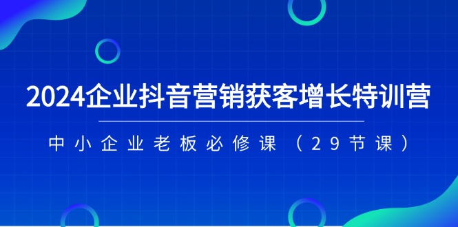 2024企业抖音营销获客增长特训营，中小企业老板必修课（29节课）-3YVIP资源库